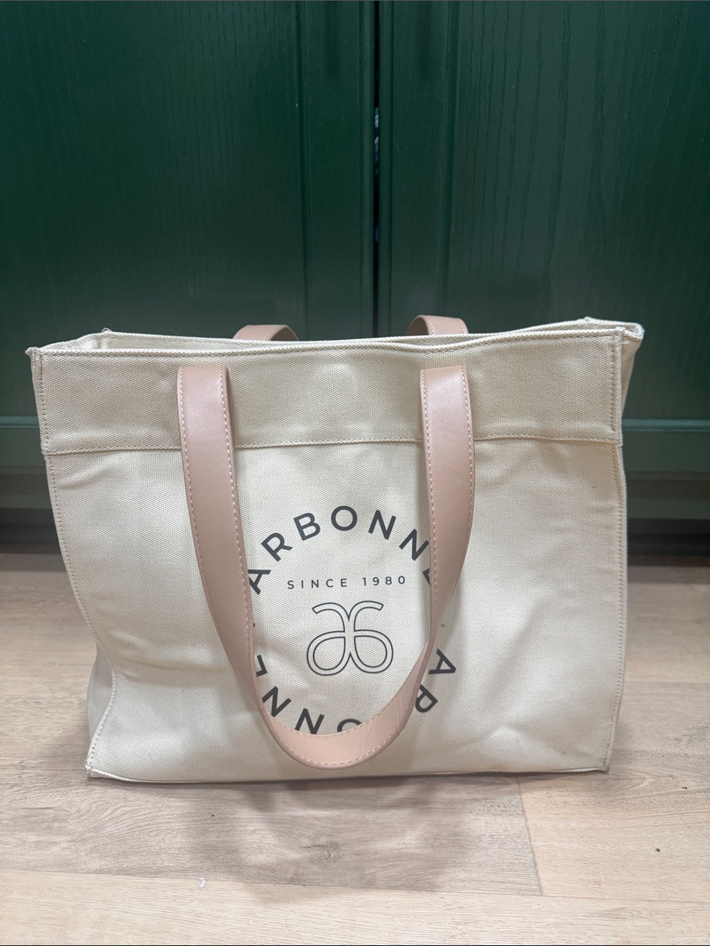 Arbonne Cream Canvas Tote with Blush Pink Handles